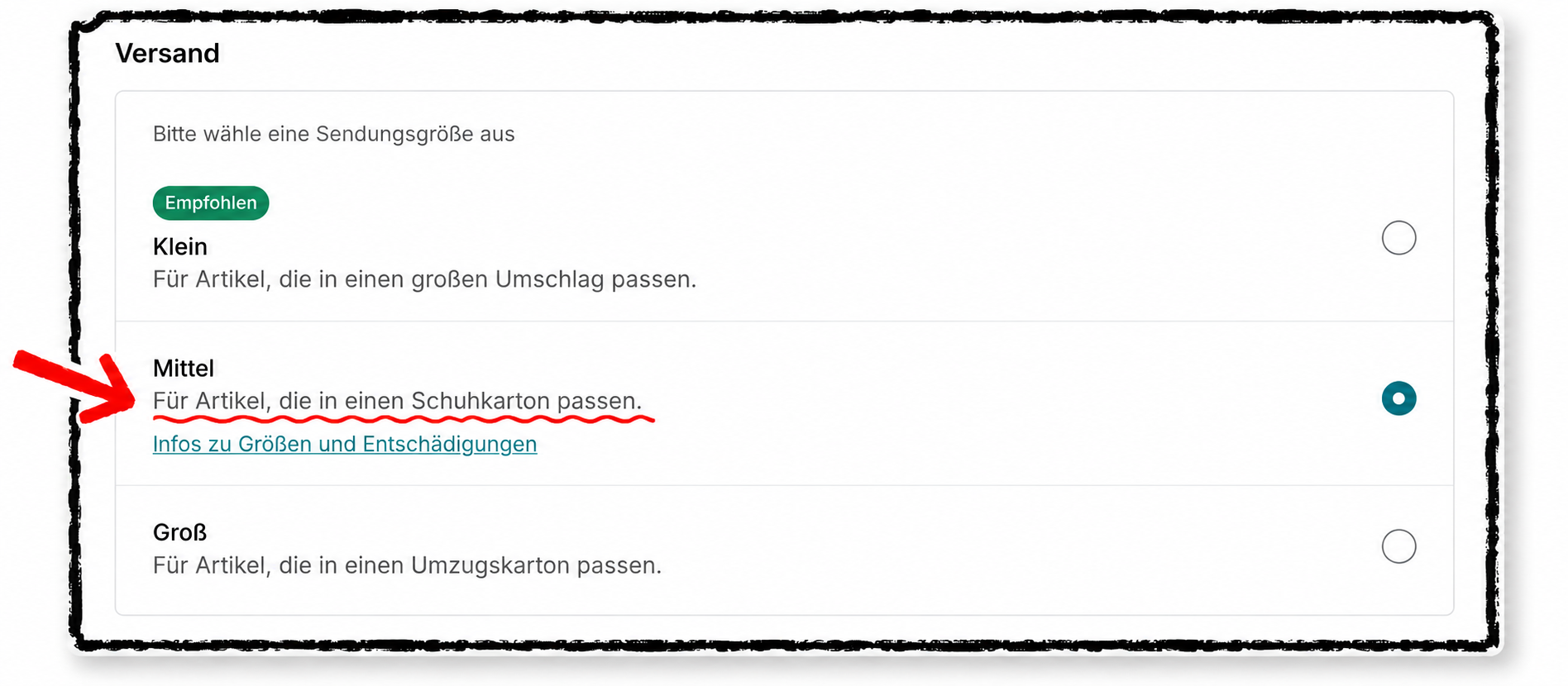 Vinted Paketgrößen für Schuhe