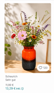 Screenshot eines Vinted-Artikels mit 120 Likes (Herzen) in der Vinted-App